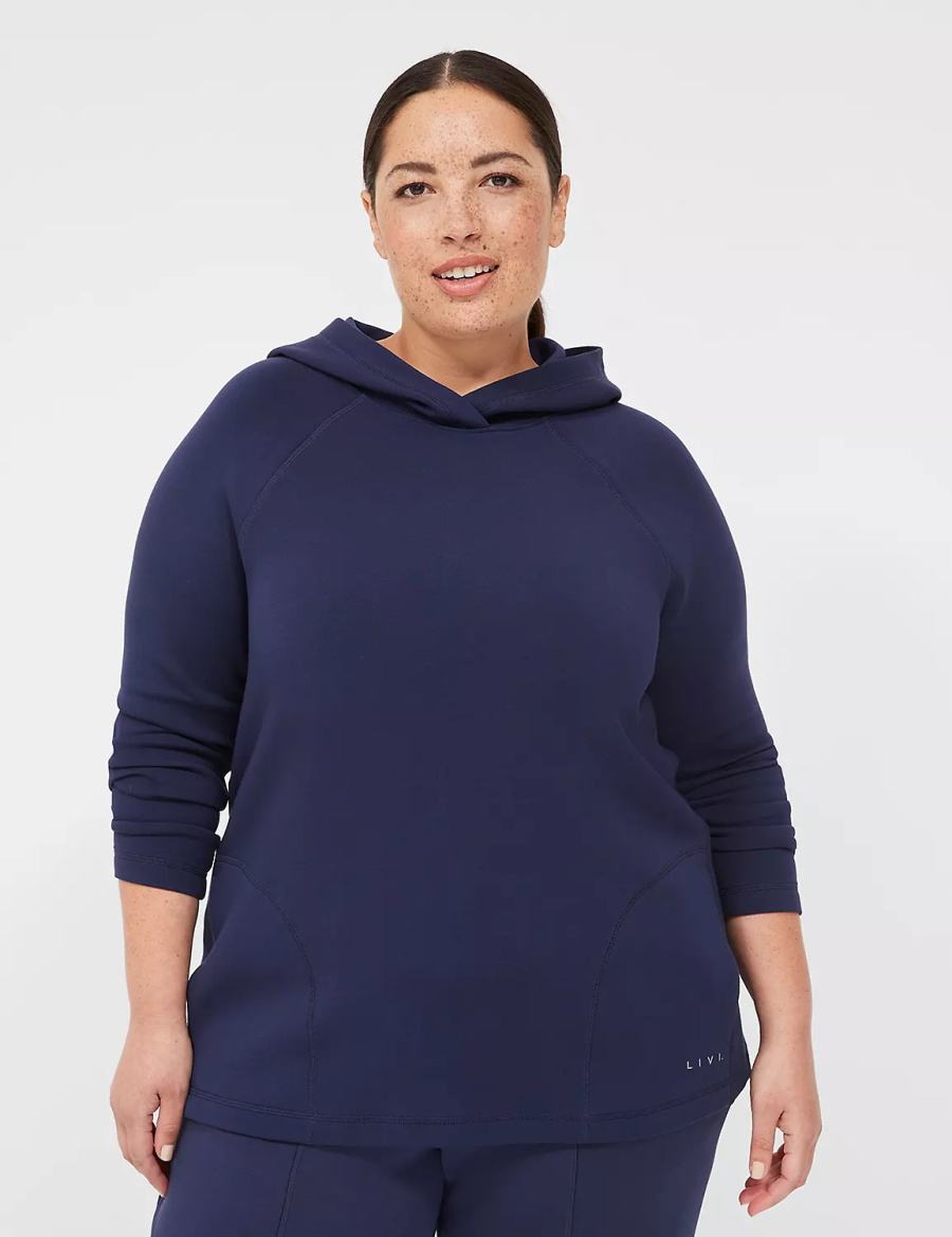 Women Lane Bryant LIVI Hooded Journey Pullover Pullover Navy | OUW1455UL
