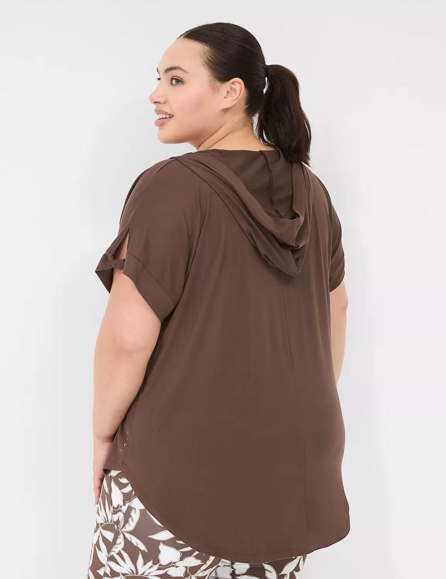 Women Lane Bryant LIVI Knot-Sleeve Recycled LIVI Soft Hooded Tunic T Shirts Dark Brown | MYP763PG