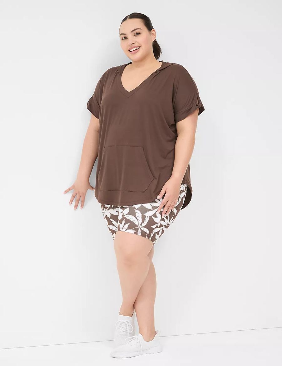 Women Lane Bryant LIVI Knot-Sleeve Recycled LIVI Soft Hooded Tunic T Shirts Dark Brown | MYP763PG