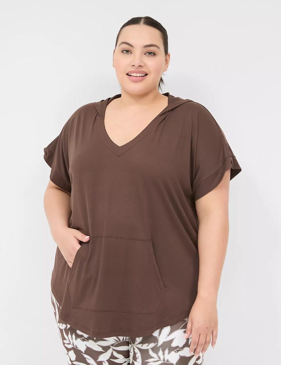Women Lane Bryant LIVI Knot-Sleeve Recycled LIVI Soft Hooded Tunic T Shirts Dark Brown | MYP763PG