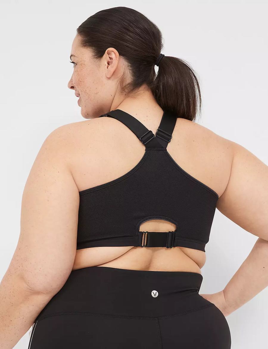 Women Lane Bryant LIVI Max Support Comfort Zip-Front Sports Bra Black | BSS4715UE
