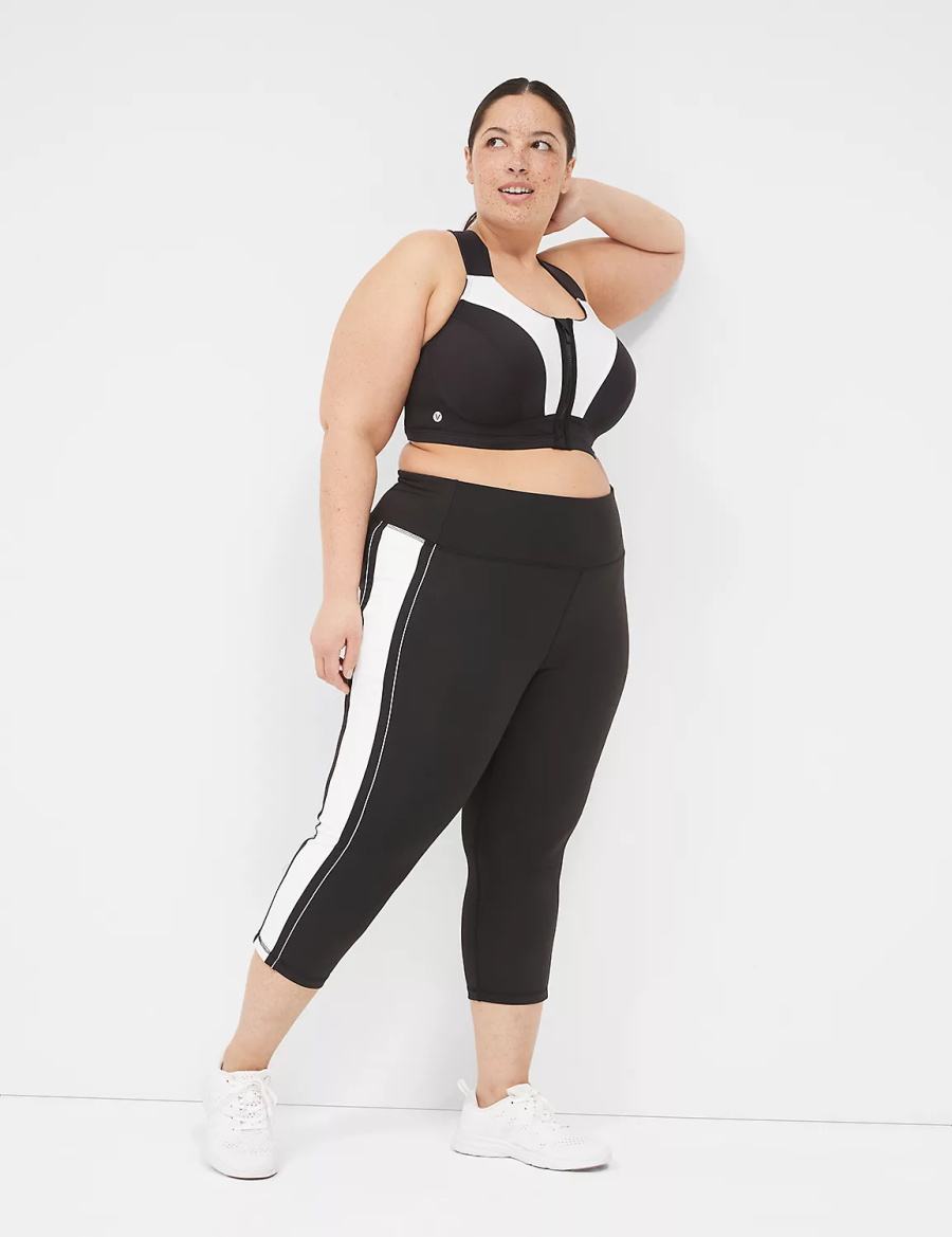 Women Lane Bryant LIVI Max Support Comfort Zip-Front Sports Bra Black | BSS4715UE