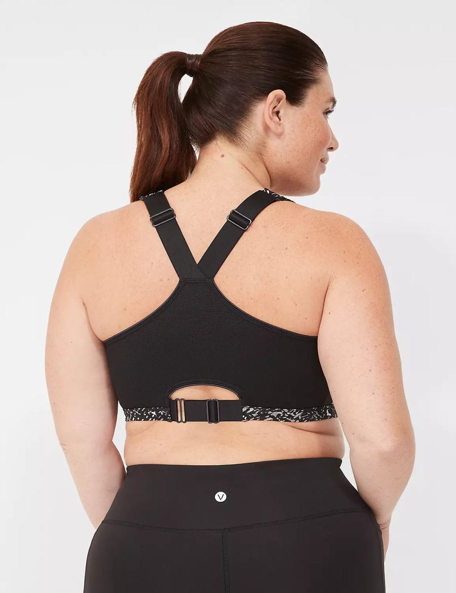 Women Lane Bryant LIVI Max Support Comfort Zip-Front Sports Bra Black | AAD4456TZ