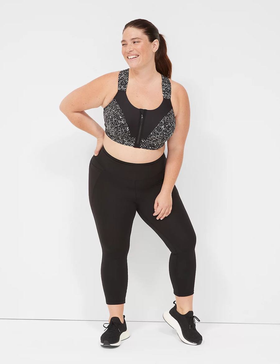 Women Lane Bryant LIVI Max Support Comfort Zip-Front Sports Bra Black | AAD4456TZ