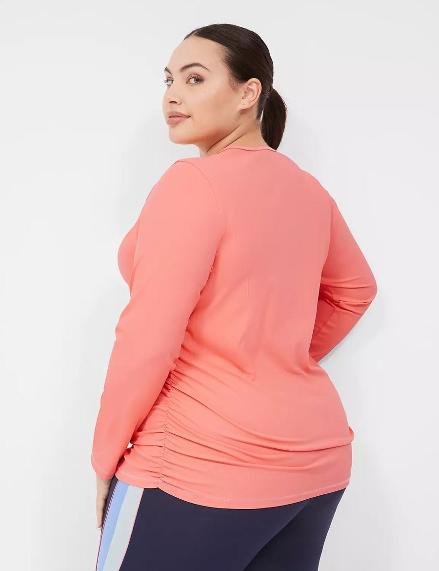 Women Lane Bryant LIVI Scoop-Neck Ruched Wicking Rib Top T Shirts Coral | PFI7122FM