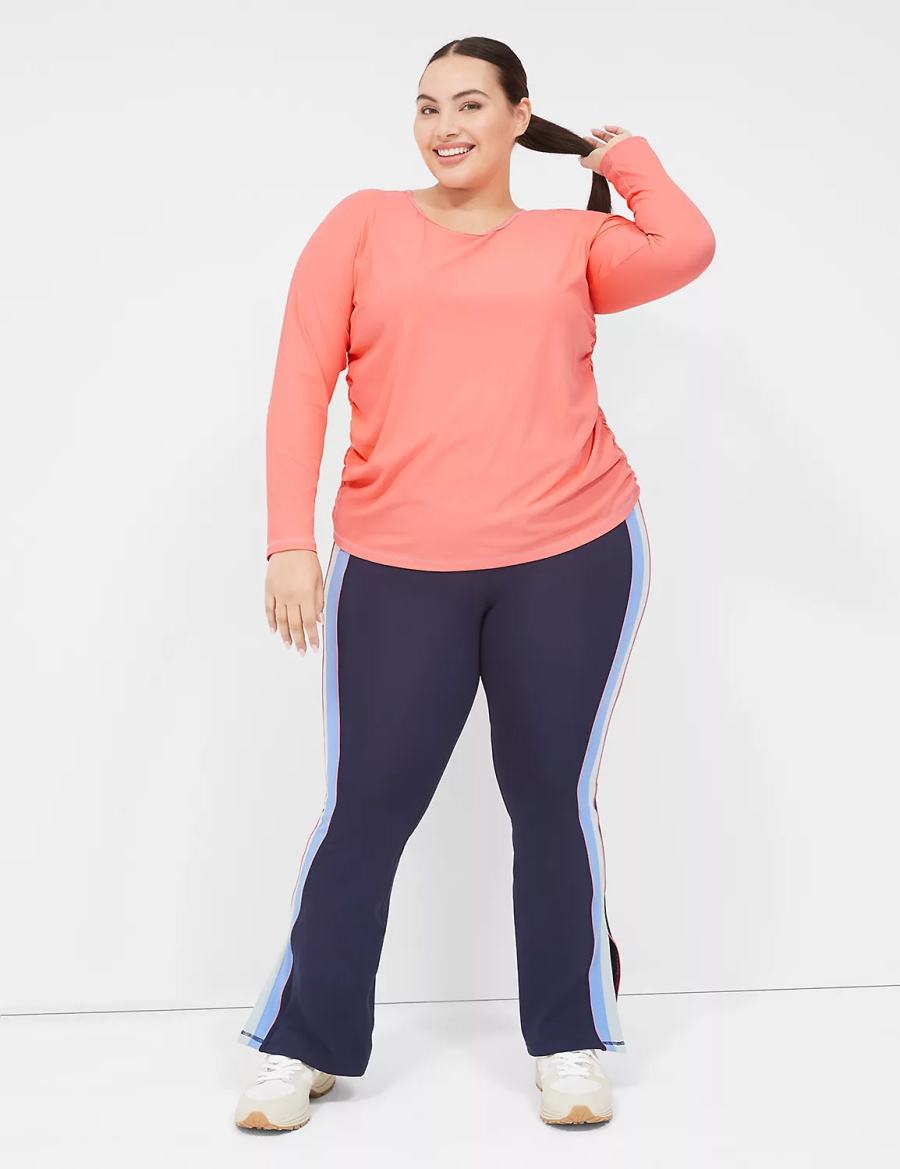 Women Lane Bryant LIVI Scoop-Neck Ruched Wicking Rib Top T Shirts Coral | PFI7122FM