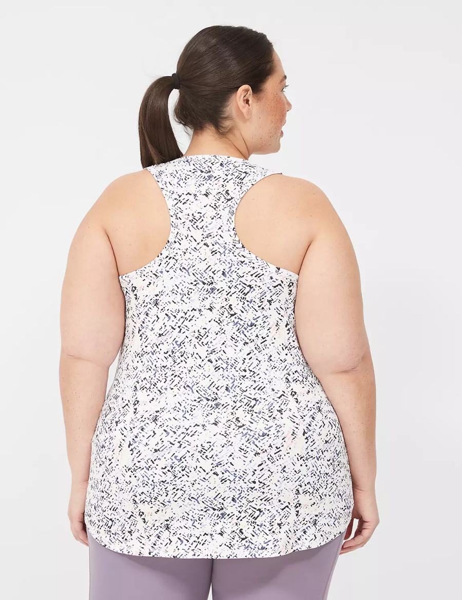 Women Lane Bryant LIVI Scoop-Neck Wicking Racerback Tank Top White Black | CQA6259QV
