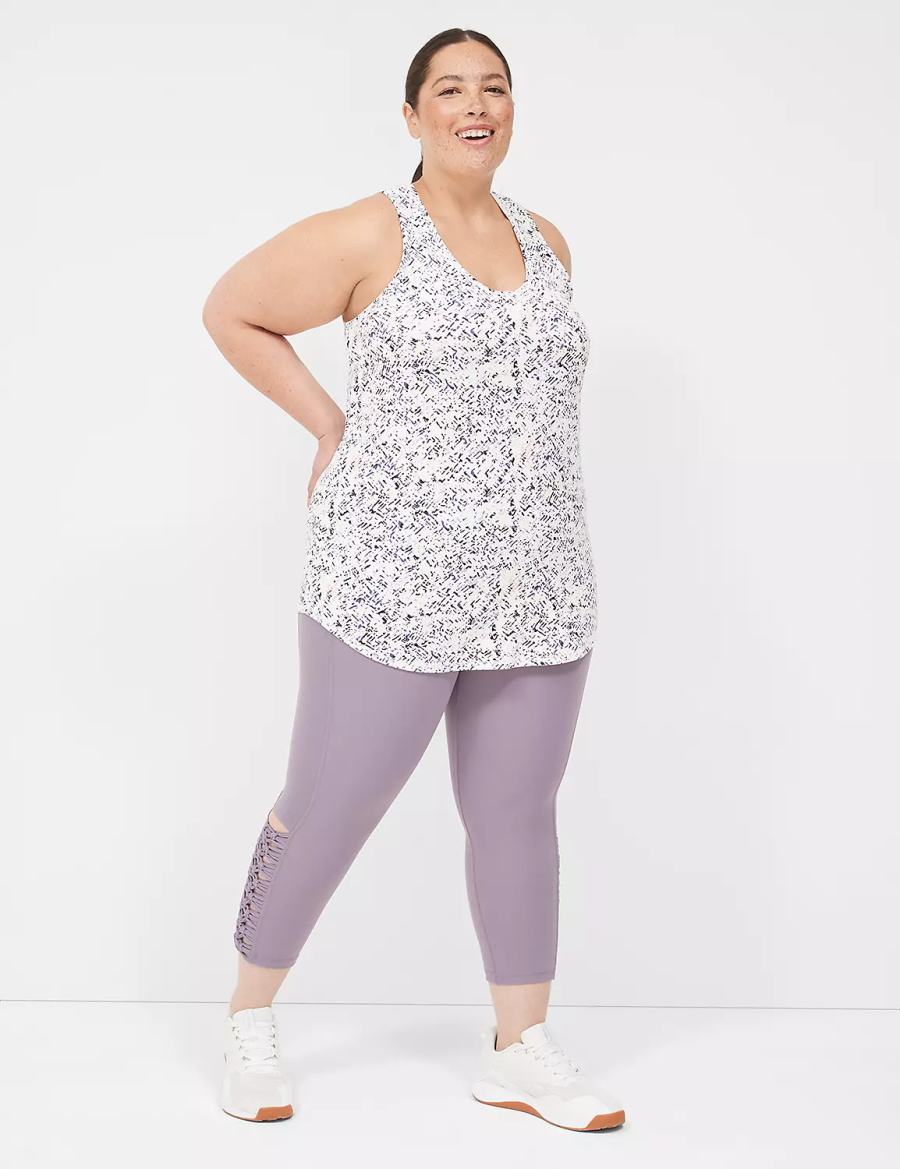 Women Lane Bryant LIVI Scoop-Neck Wicking Racerback Tank Top White Black | CQA6259QV