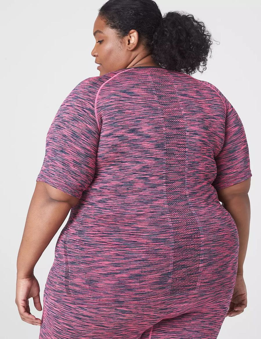 Women Lane Bryant LIVI Seamless Fitted Spacedye Top T Shirts Pink | VVO3522AW