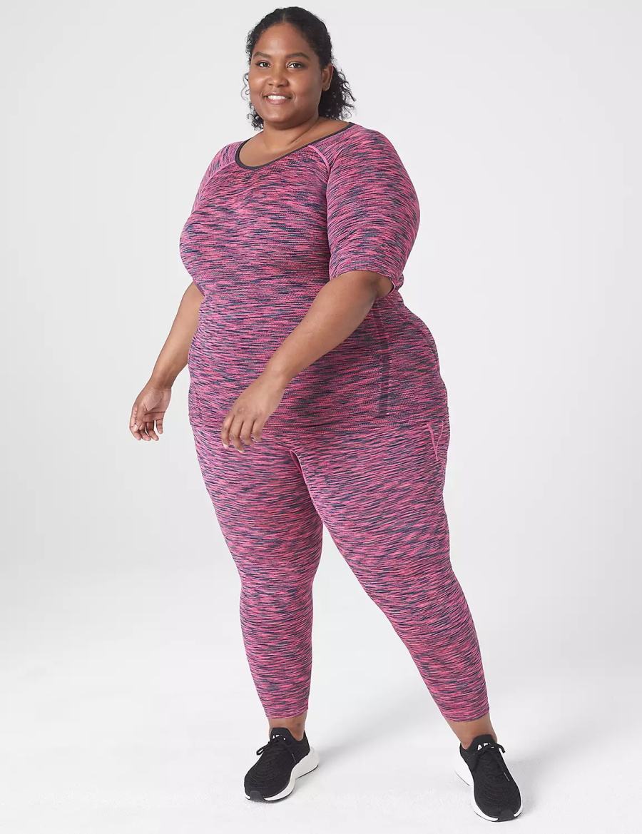 Women Lane Bryant LIVI Seamless Fitted Spacedye Top T Shirts Pink | VVO3522AW