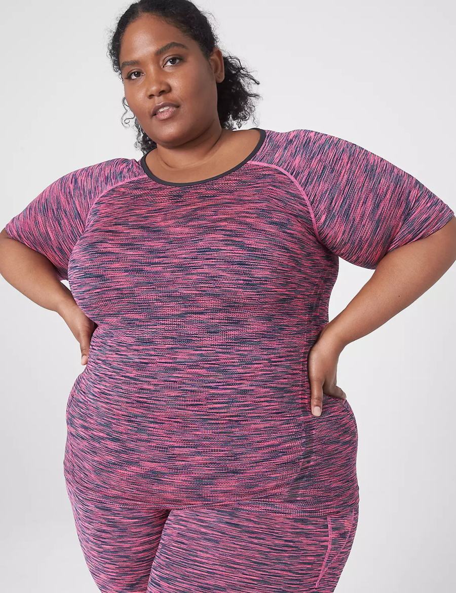 Women Lane Bryant LIVI Seamless Fitted Spacedye Top T Shirts Pink | VVO3522AW