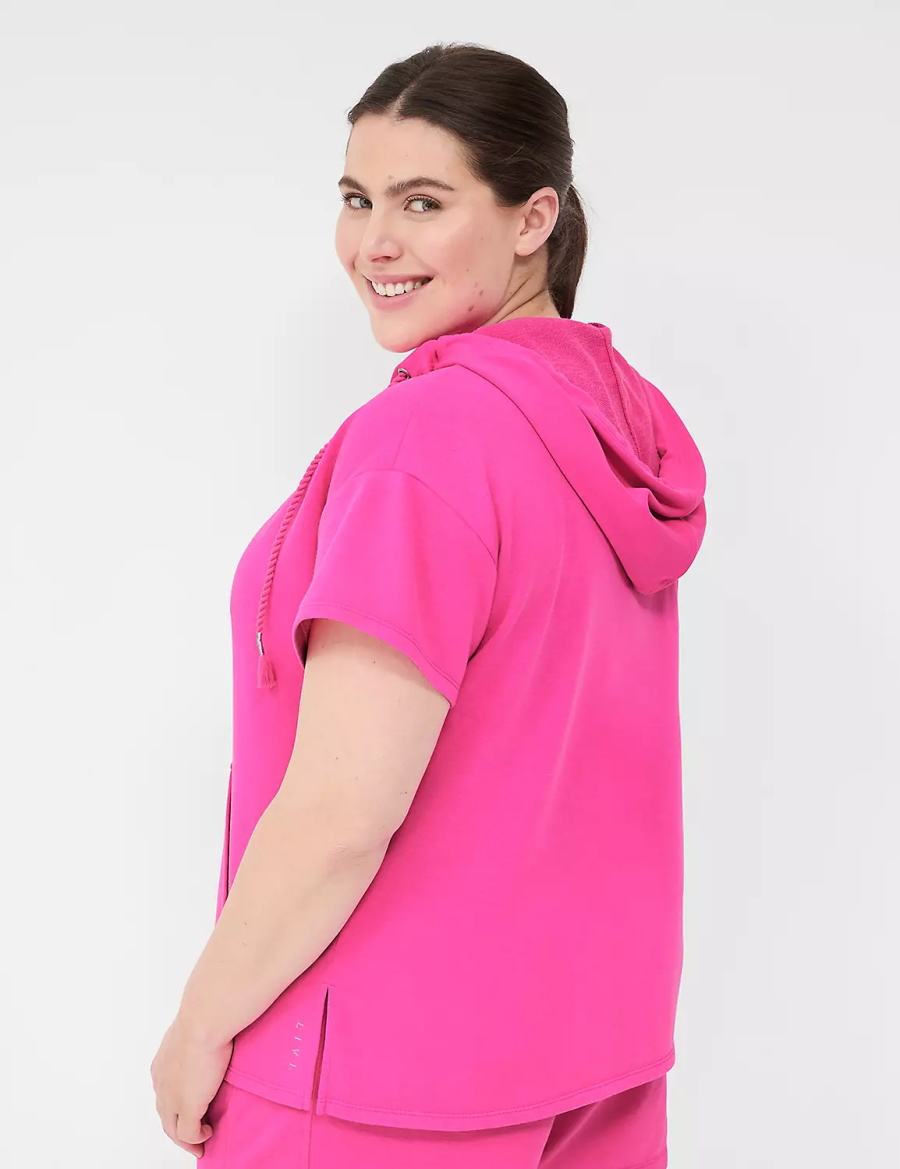 Women Lane Bryant LIVI Short-Sleeve French Terry Hoodie Pink | INH4126KR