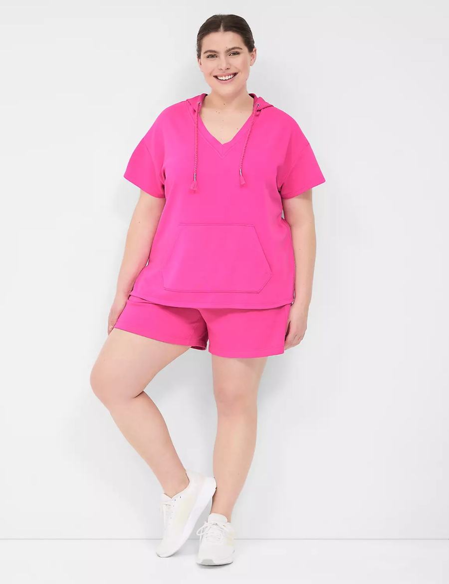 Women Lane Bryant LIVI Short-Sleeve French Terry Hoodie Pink | INH4126KR