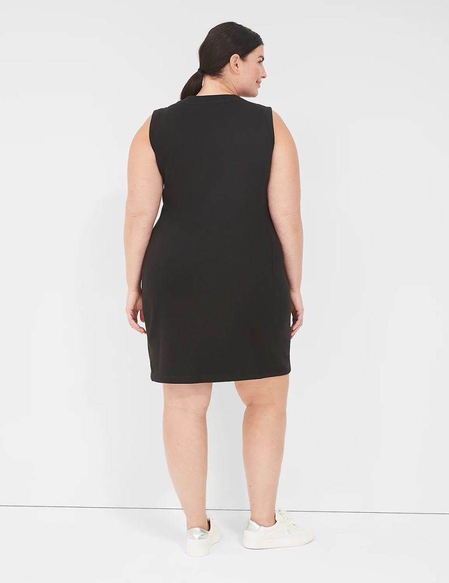 Women Lane Bryant LIVI Sleeveless Crew-Neck French Terry Casual Dress Black | YHK377TG