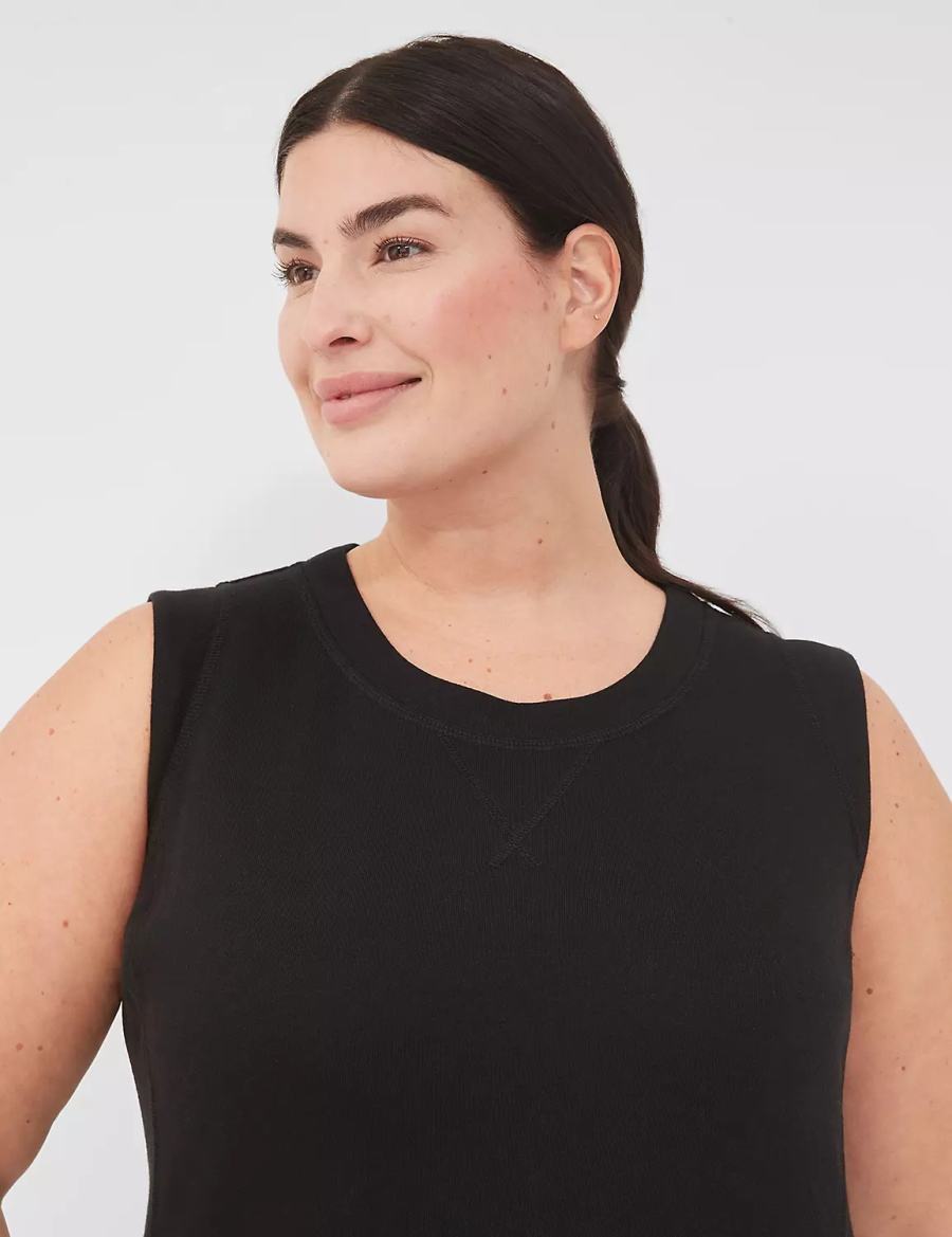 Women Lane Bryant LIVI Sleeveless Crew-Neck French Terry Casual Dress Black | YHK377TG