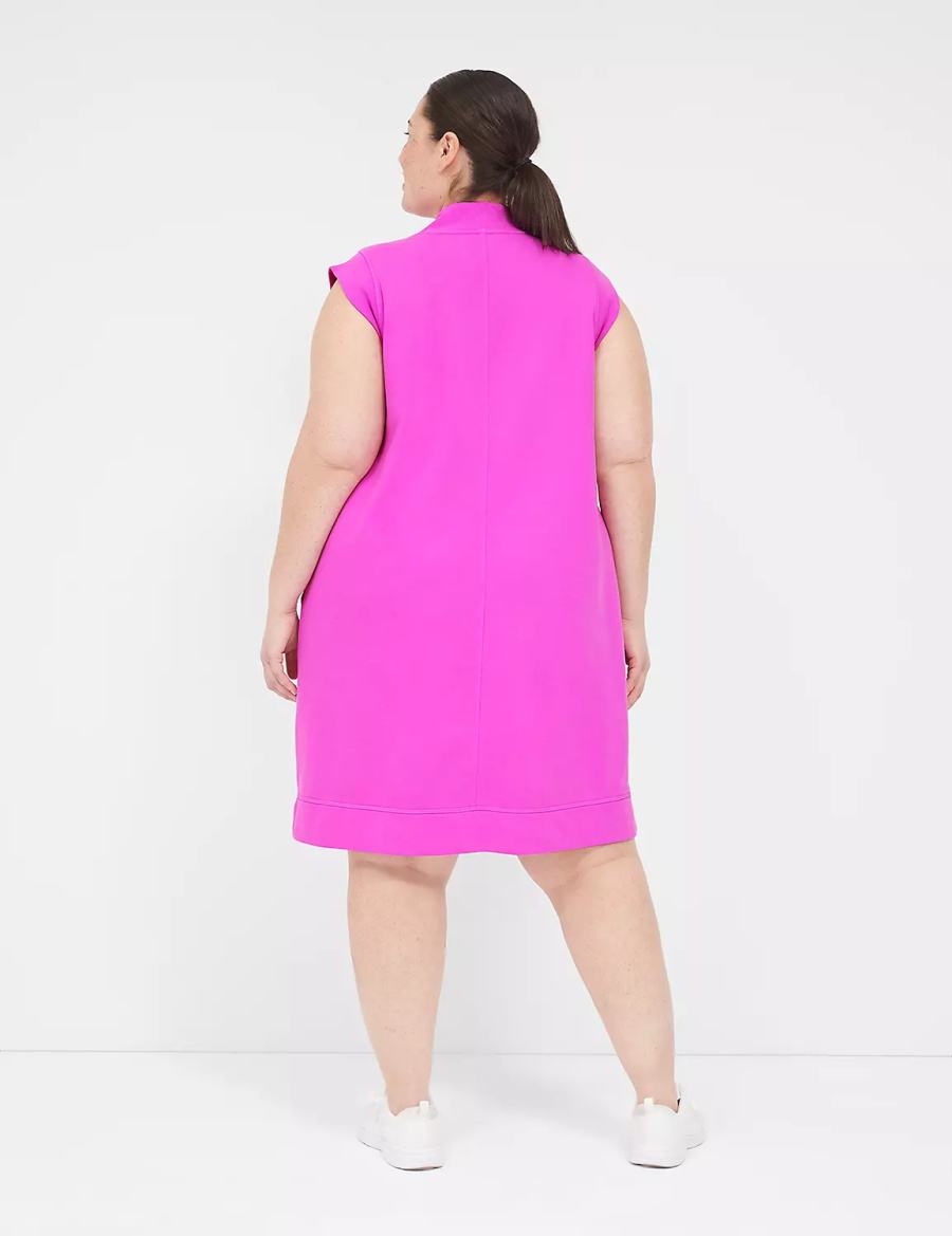 Women Lane Bryant LIVI Sleeveless Half-Zip French Terry Casual Dress Purple | REG8377ML