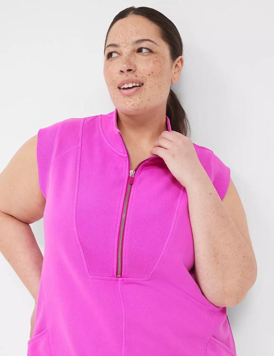 Women Lane Bryant LIVI Sleeveless Half-Zip French Terry Casual Dress Purple | REG8377ML
