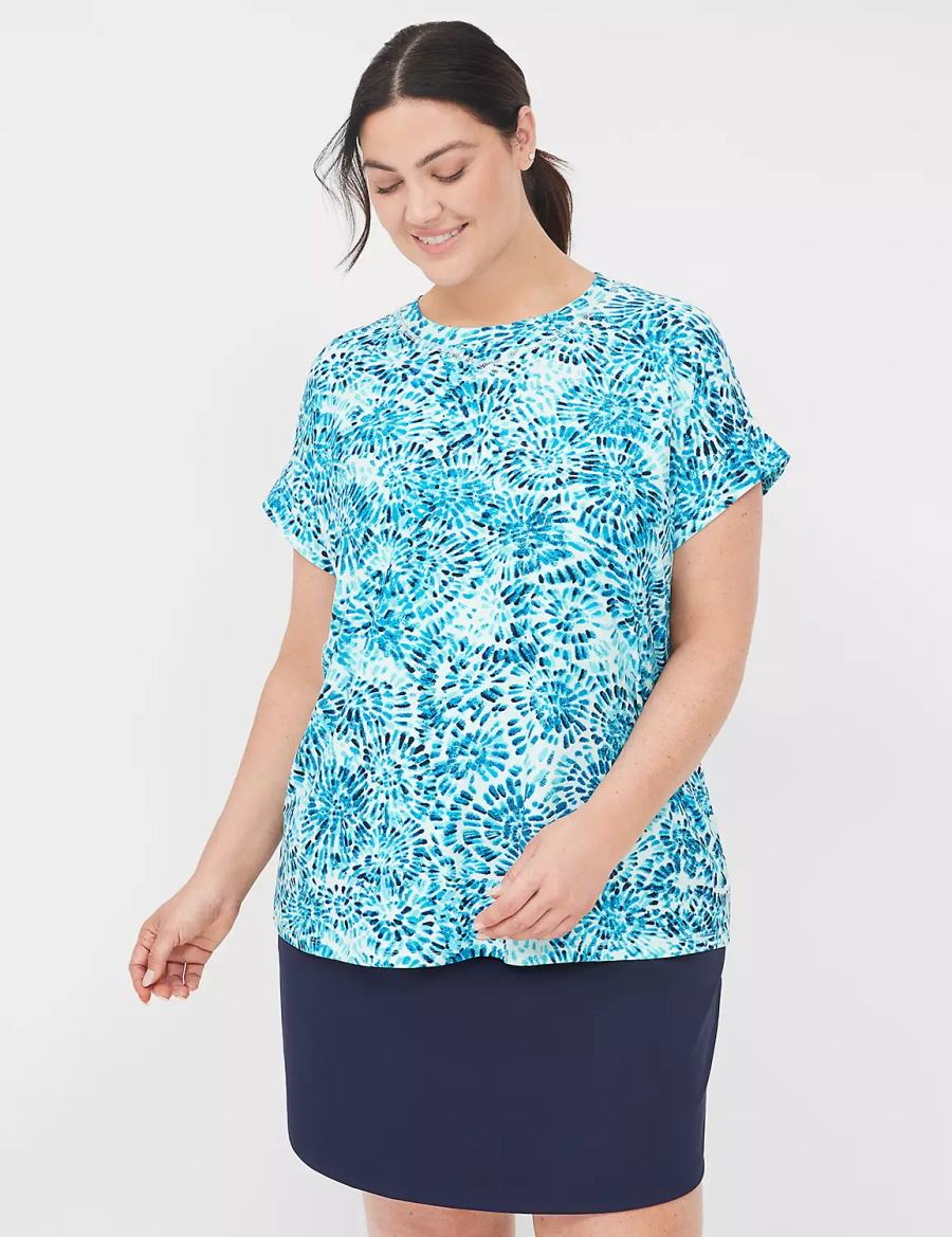 Women Lane Bryant LIVI Soft Crew-Neck Recycled Tee T Shirts Turquoise | EZB6387MC