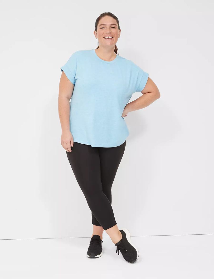 Women Lane Bryant LIVI Soft Crew-Neck Recycled Tee T Shirts Blue | ODF3581HM