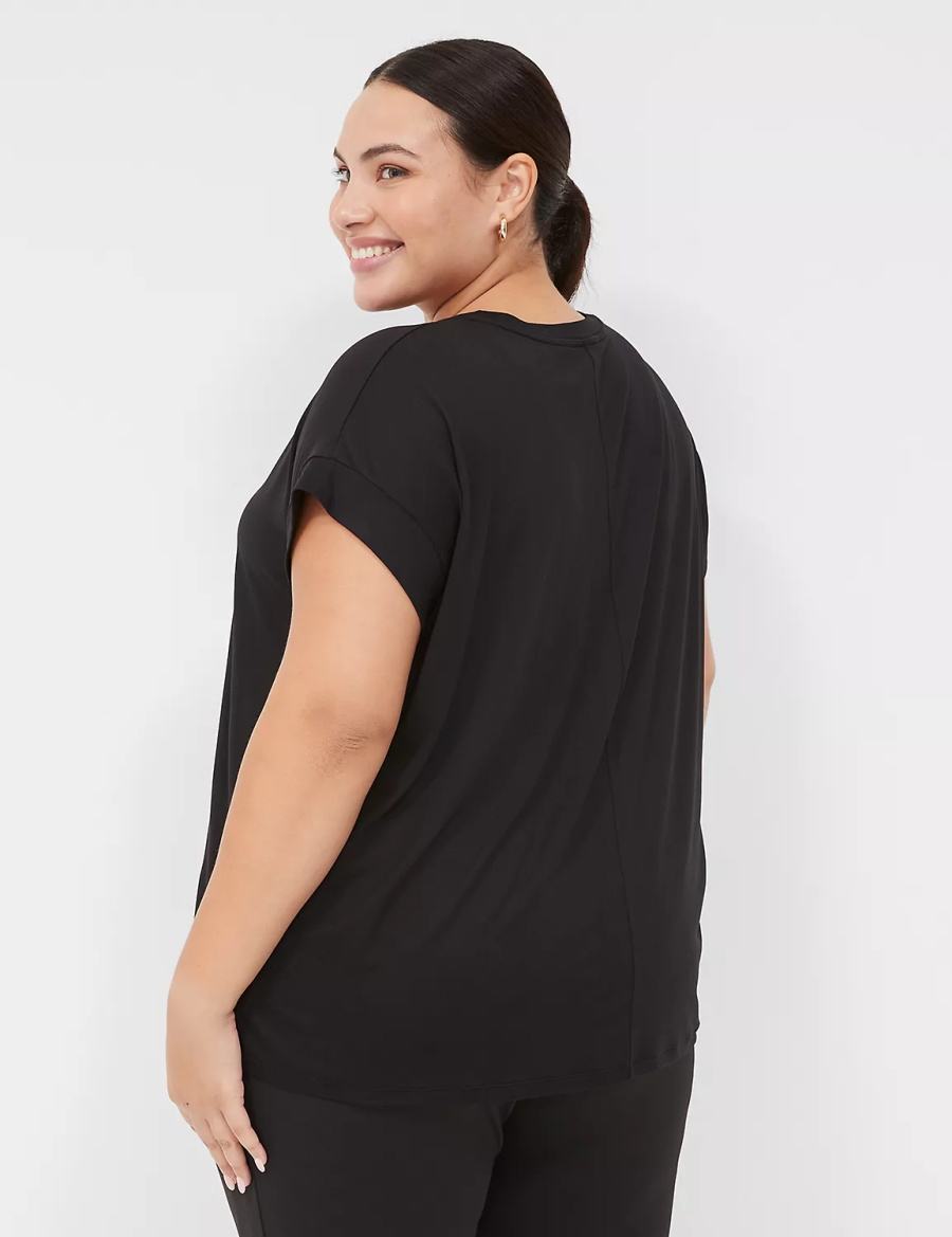 Women Lane Bryant LIVI Soft Crew-Neck Recycled Tee T Shirts Black | TMH2866MO