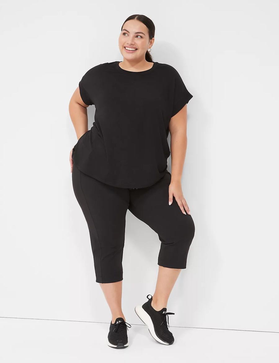 Women Lane Bryant LIVI Soft Crew-Neck Recycled Tee T Shirts Black | TMH2866MO