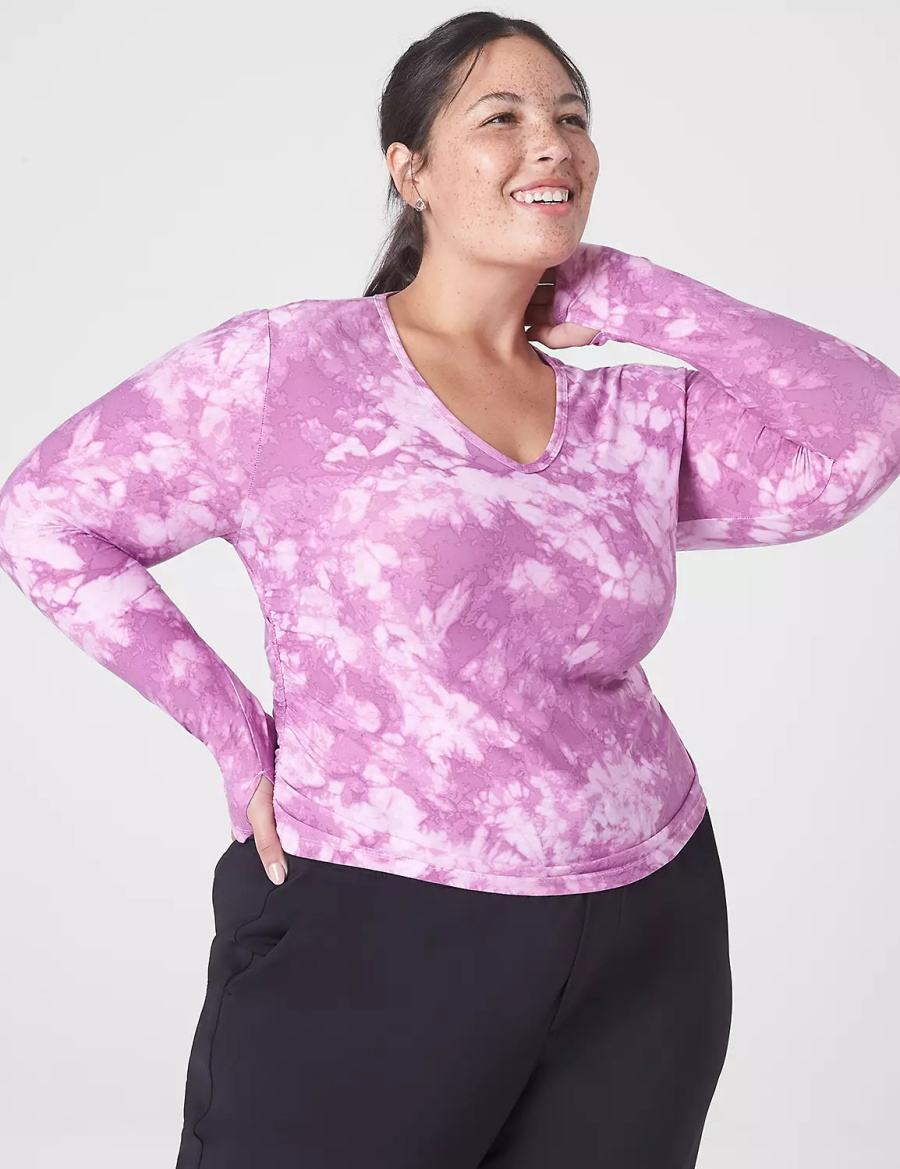 Women Lane Bryant LIVI Soft Crop Ruched-Side Top T Shirts Purple | HHB6866YF