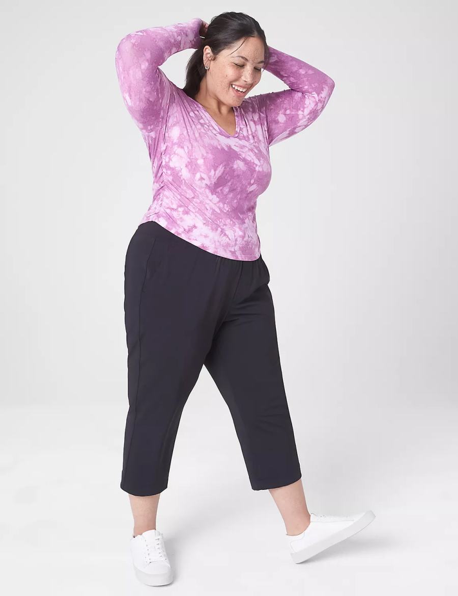 Women Lane Bryant LIVI Soft Crop Ruched-Side Top T Shirts Purple | HHB6866YF
