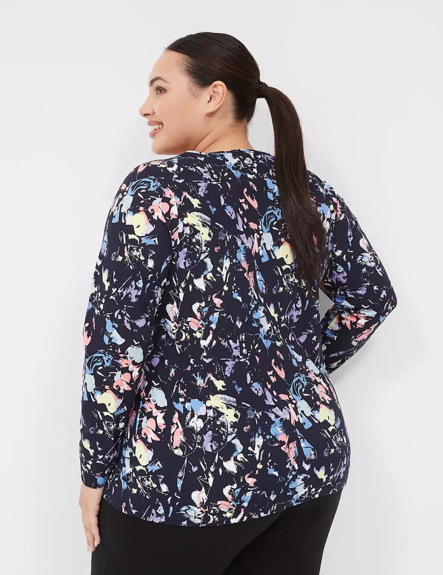 Women Lane Bryant LIVI Soft Long-Sleeve Recycled Tee T Shirts Black Multicolor | OQH8950YK