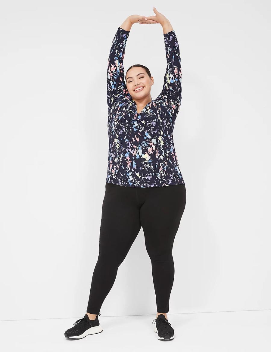 Women Lane Bryant LIVI Soft Long-Sleeve Recycled Tee T Shirts Black Multicolor | OQH8950YK