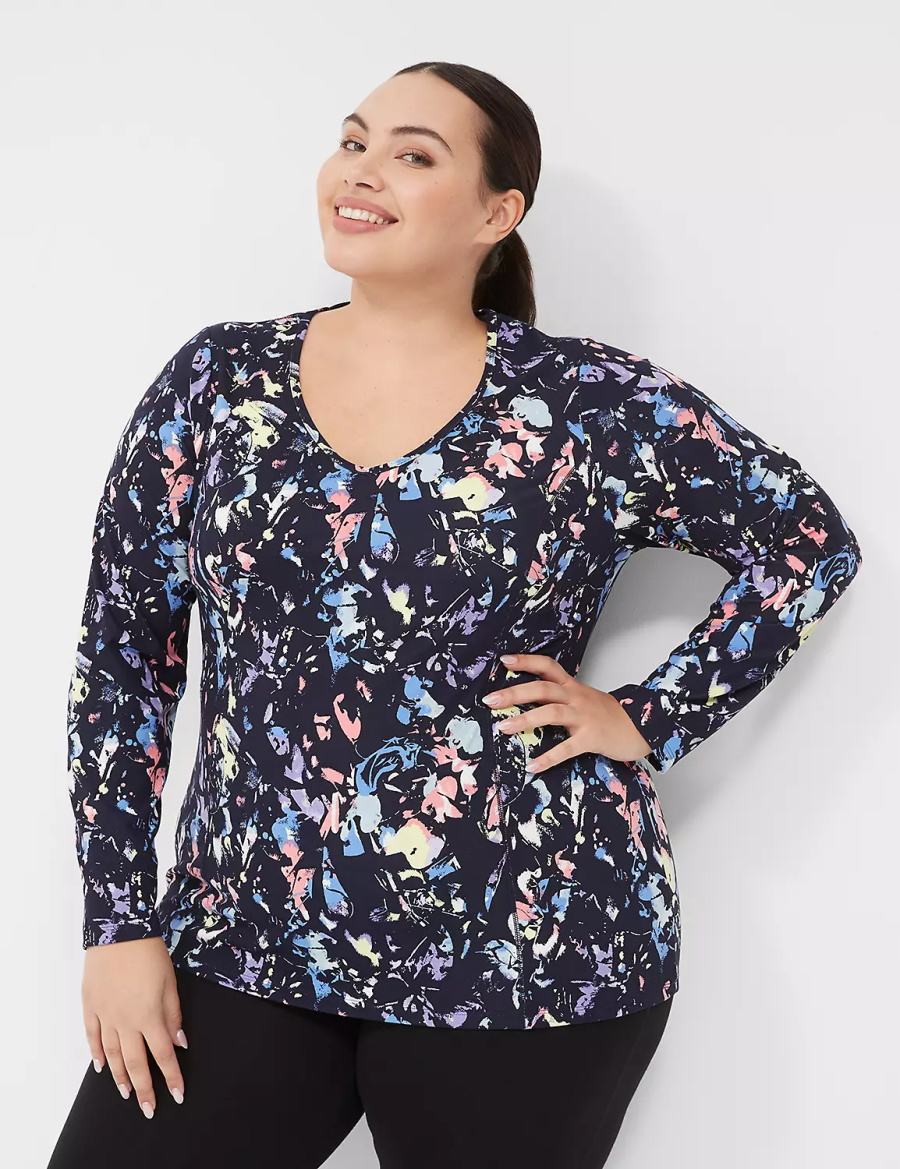 Women Lane Bryant LIVI Soft Long-Sleeve Recycled Tee T Shirts Black Multicolor | OQH8950YK