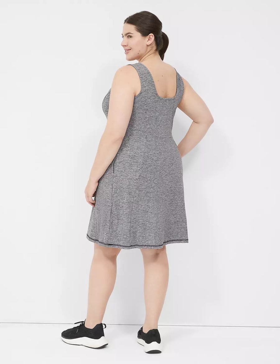 Women Lane Bryant LIVI Square-Neck Recycled LIVI Soft Casual Dress Black White | VRY4641RE