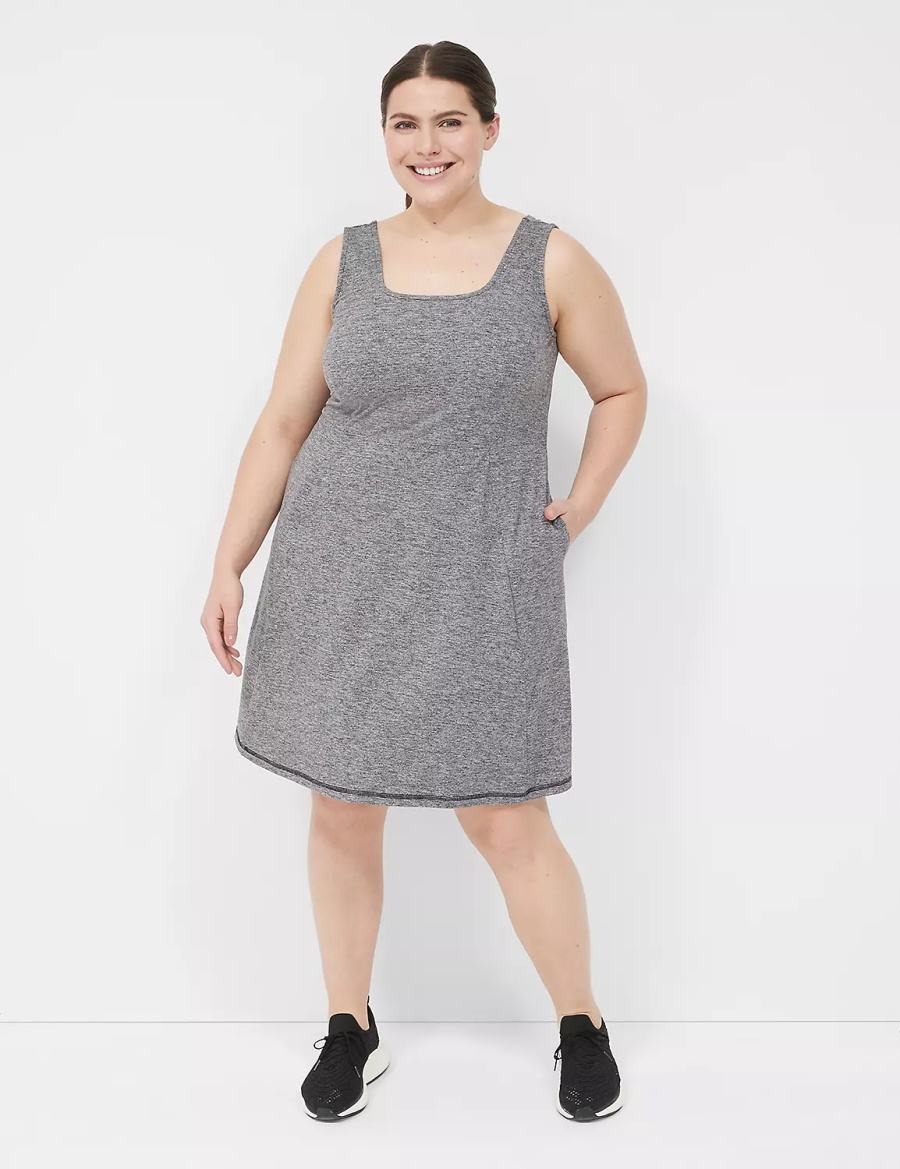 Women Lane Bryant LIVI Square-Neck Recycled LIVI Soft Casual Dress Black White | VRY4641RE