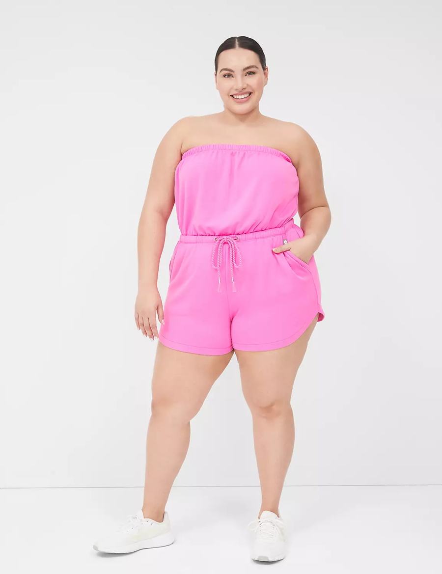 Women Lane Bryant LIVI Strapless Pull-On French Terry Romper Casual Dress Pink | KKO972LY