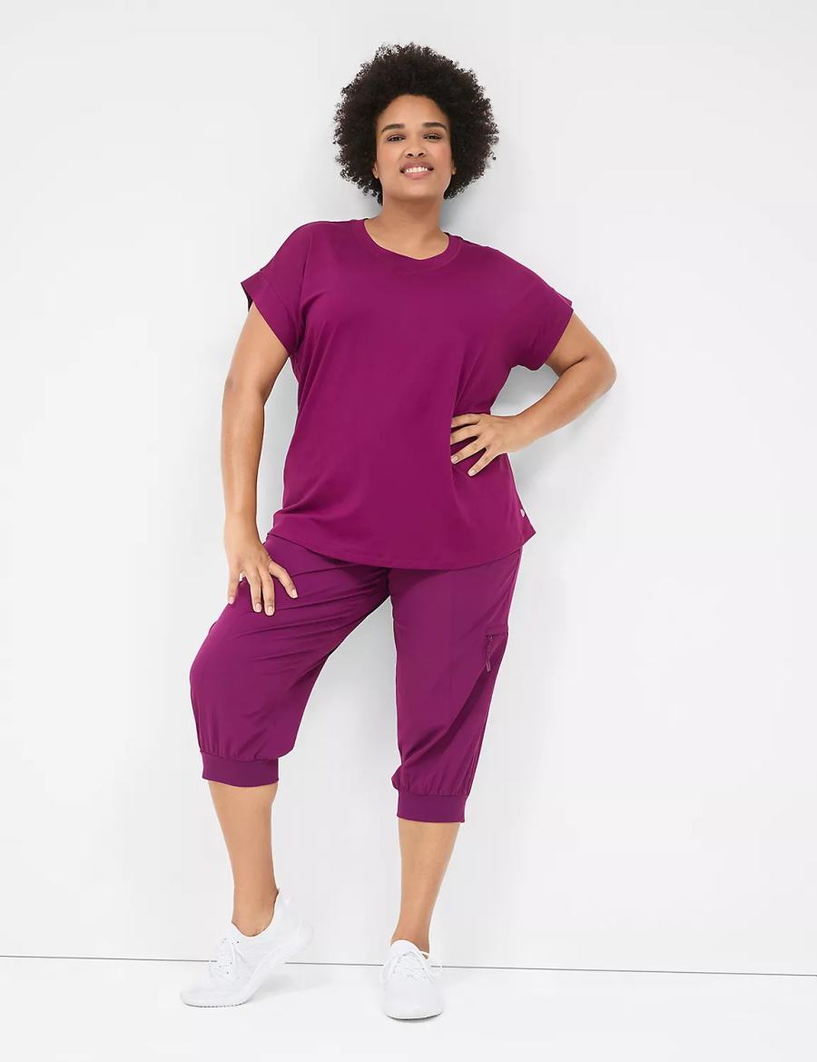 Women Lane Bryant LIVI Stretch Woven Capri Joggers Dark Purple | QMQ7486SK