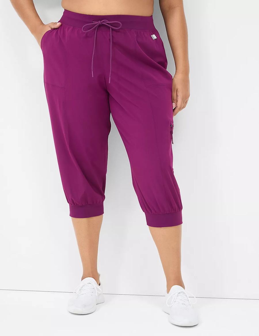 Women Lane Bryant LIVI Stretch Woven Capri Joggers Dark Purple | QMQ7486SK