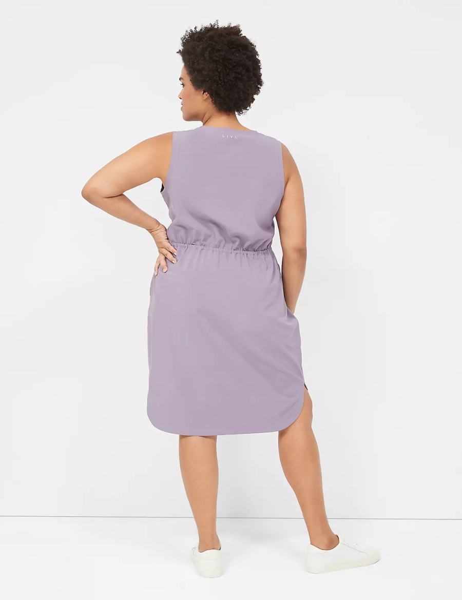 Women Lane Bryant LIVI Stretch Woven Drawstring Casual Dress Purple Olive | WYL2991CF