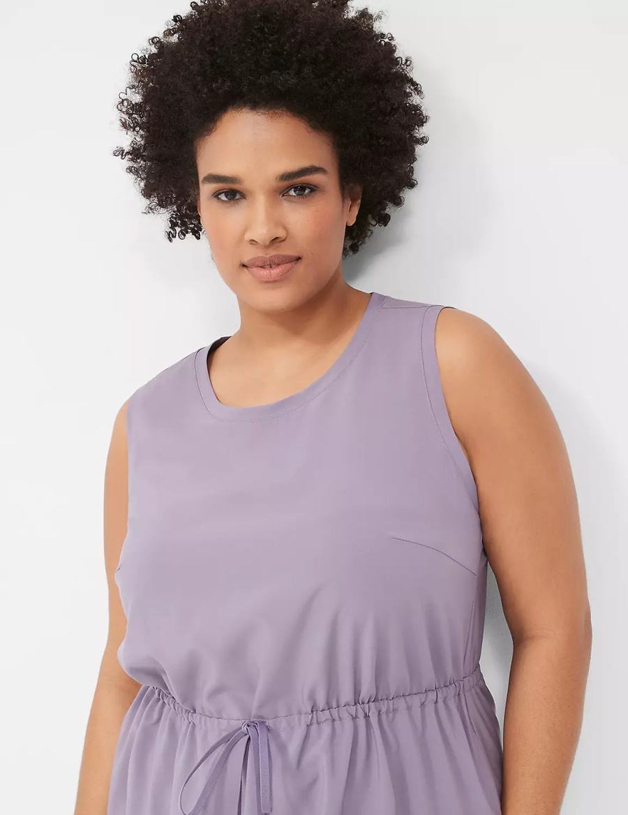 Women Lane Bryant LIVI Stretch Woven Drawstring Casual Dress Purple Olive | WYL2991CF