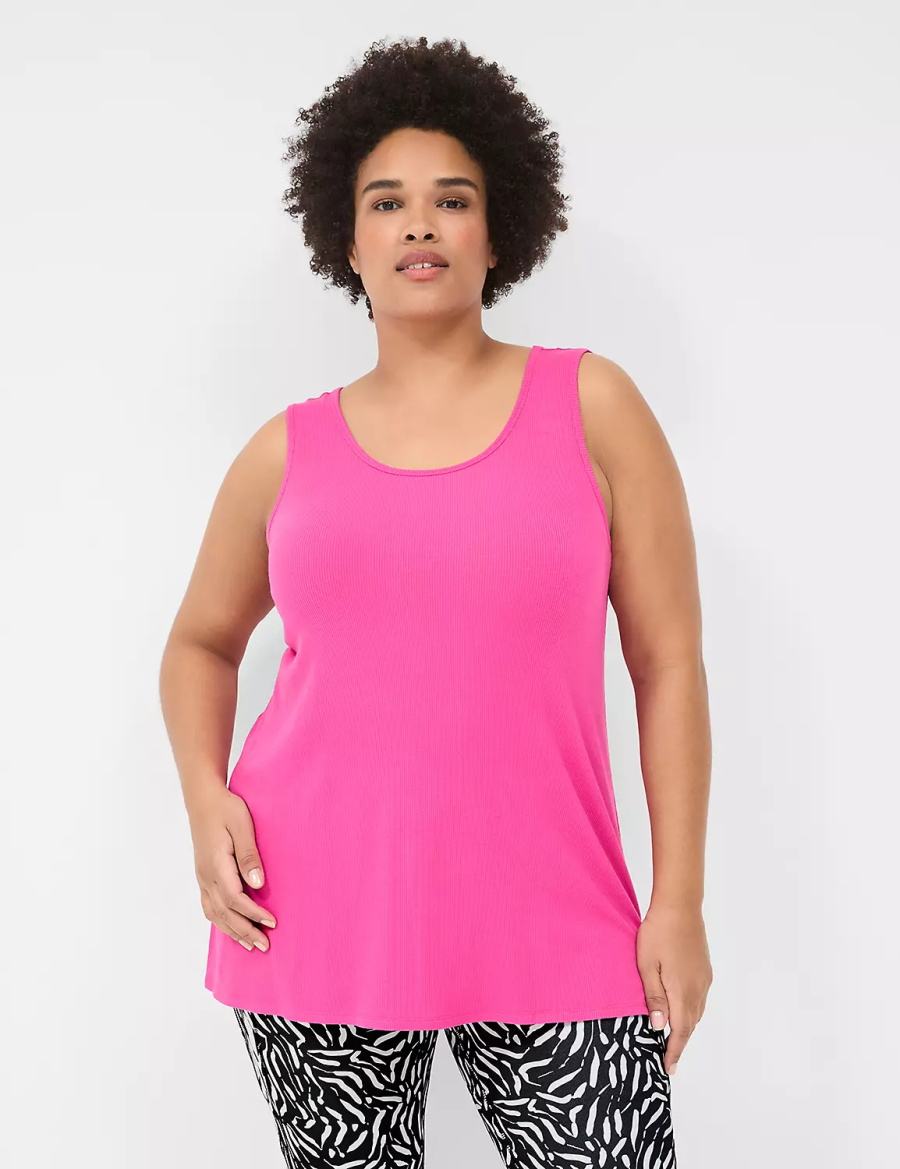Women Lane Bryant LIVI Twist-Back Rib Tank Top Fuchsia Pink | PYV8270IC