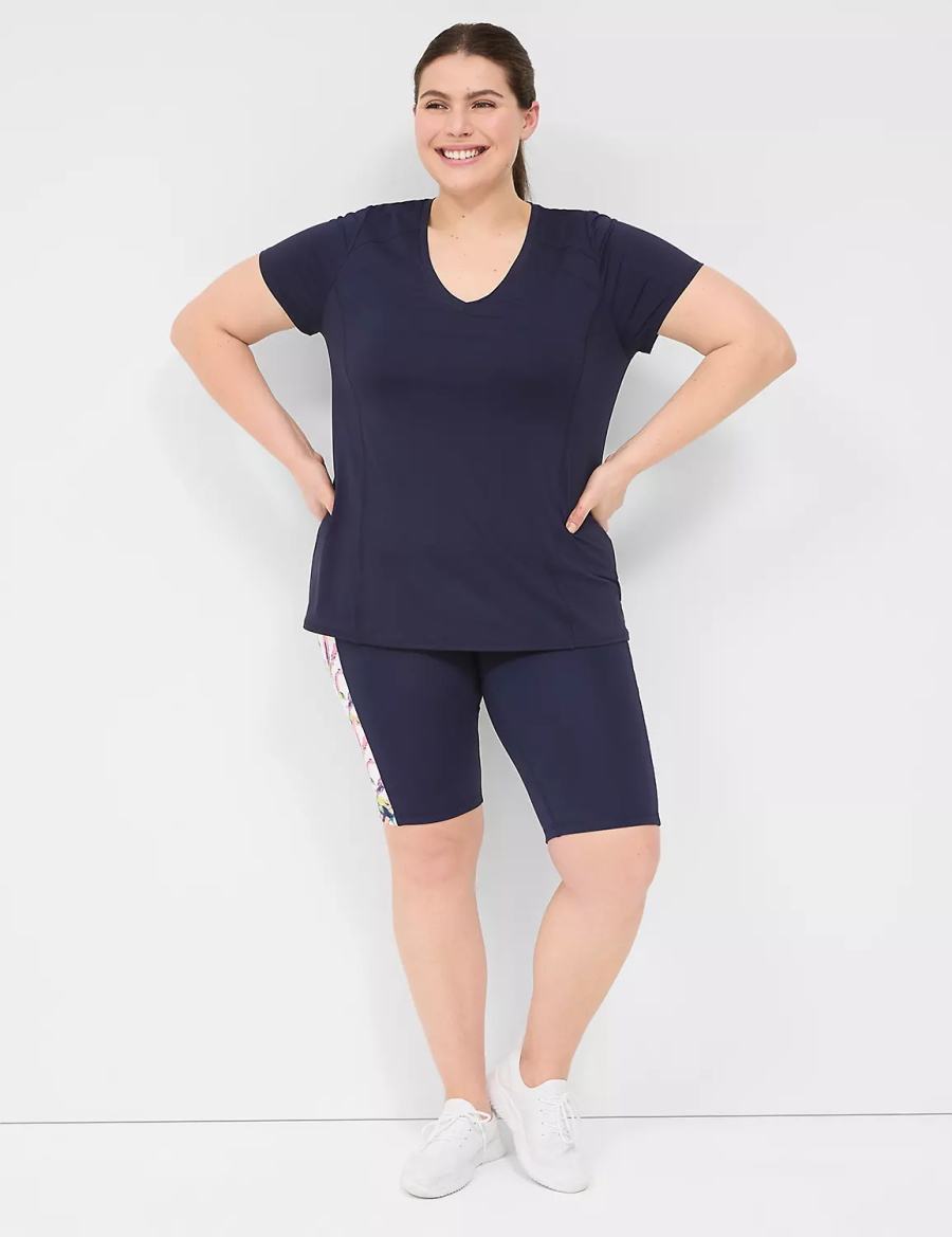 Women Lane Bryant LIVI Wicking V-Neck Performance Tee T Shirts Navy | DEY9927OA