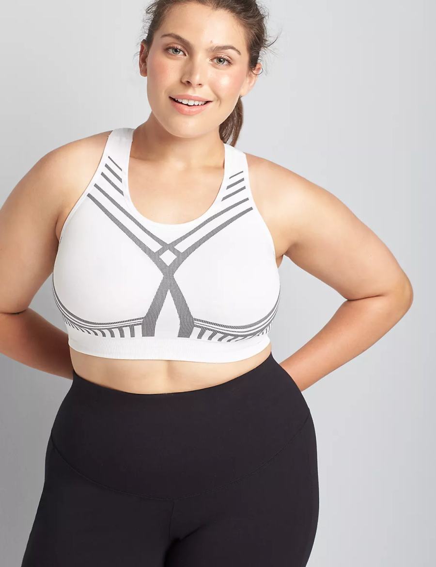 Women Lane Bryant LIVI Wireless Medium-Impact Seamless Sports Bra White | XYK515EU
