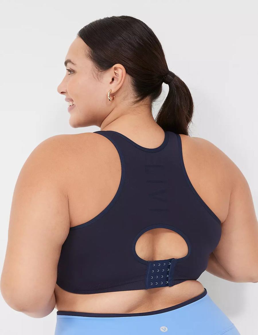 Women Lane Bryant LIVI Wireless Medium-Impact Seamless Sports Bra Blue | VWQ245PN