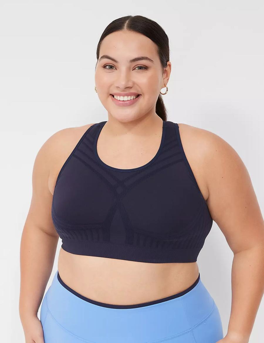 Women Lane Bryant LIVI Wireless Medium-Impact Seamless Sports Bra Blue | VWQ245PN