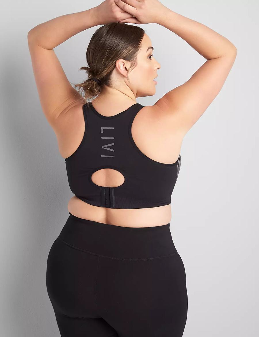 Women Lane Bryant LIVI Wireless Medium-Impact Seamless Sports Bra Black | MMI4787DX