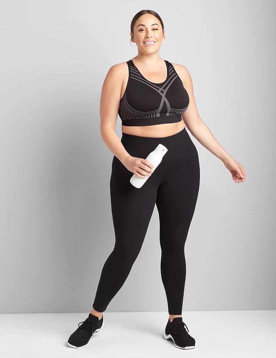 Women Lane Bryant LIVI Wireless Medium-Impact Seamless Sports Bra Black | MMI4787DX