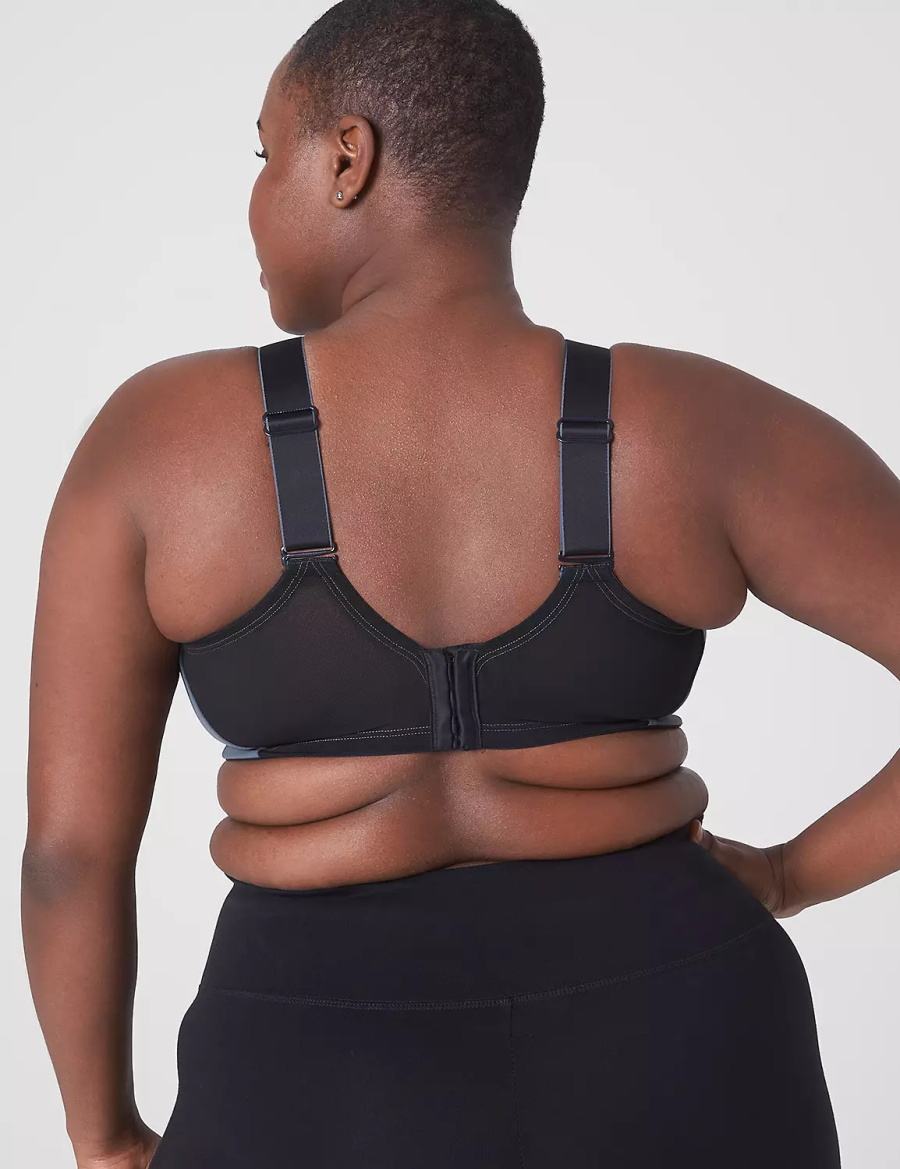 Women Lane Bryant LIVI Wireless Medium-Impact Wicking Sports Bra Grey Black | QPO4388YM