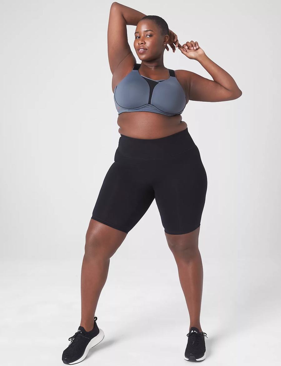Women Lane Bryant LIVI Wireless Medium-Impact Wicking Sports Bra Grey Black | QPO4388YM