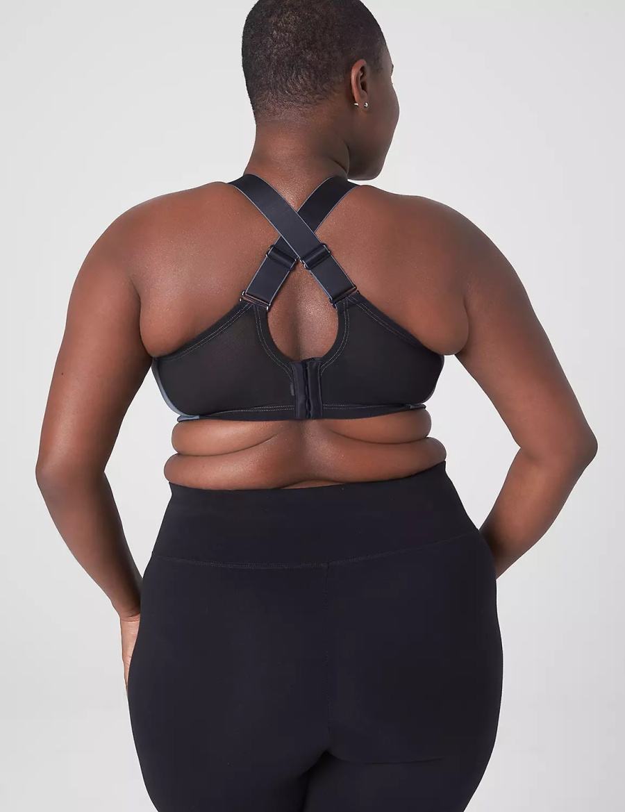 Women Lane Bryant LIVI Wireless Medium-Impact Wicking Sports Bra Grey Black | QPO4388YM