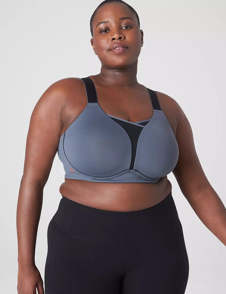 Women Lane Bryant LIVI Wireless Medium-Impact Wicking Sports Bra Grey Black | QPO4388YM