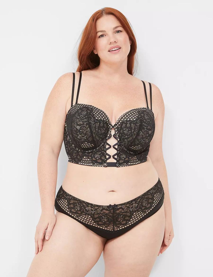 Women Lane Bryant Lace-Back Cheeky Panty Black | MUI7811FP