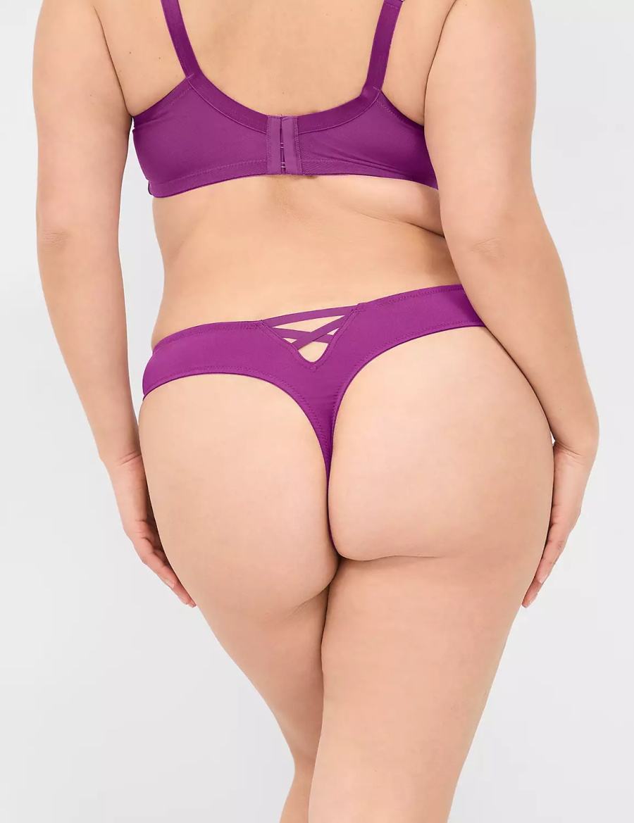 Women Lane Bryant Lace-Front Thong Panty Purple | QFV7710LZ